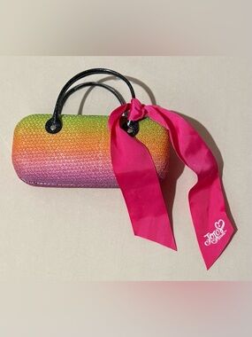 Rainbow Beaded Sunglass Case with Hot Pink Ribbon